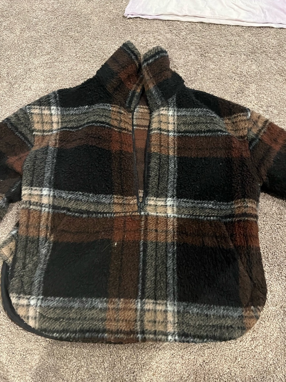 Alpine Design Black & Brown Plaid Sherpa Half-Zip Pullover, XS